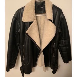 ASOS Shearling and leather oversized moto jacket